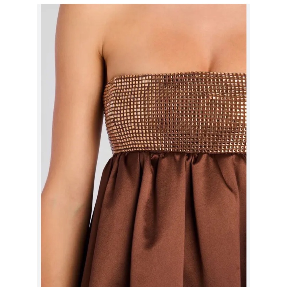 Retrofete Delfino Espresso Satin Crystal Studded Bubble Hem Mini Dress-NWT -S - Picture 4 of 15